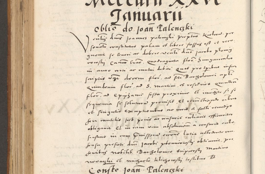 Zdjęcie nr 1017 dla obiektu archiwalnego: Acta actorum, sententiarum tam diffinitivarum quam interloquutoriarum, decretorum, obligationum, quietationum et constitutionum procuratorum coram reverendo domino Andrea Przeczlauski scholastico vicarioque in spiritualibus generali Cracoviensi, ad annum Domini millesimum quingentesimum sexagesimum primum, cuius inditio quarta, pontidicatus Pii quarti, annus secundus, poeliciter sequuntur