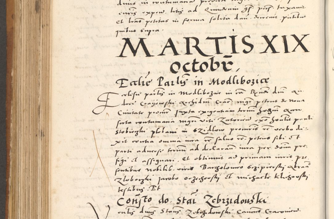 Zdjęcie nr 961 dla obiektu archiwalnego: Acta actorum, sententiarum tam diffinitivarum quam interloquutoriarum, decretorum, obligationum, quietationum et constitutionum procuratorum coram reverendo domino Andrea Przeczlauski scholastico vicarioque in spiritualibus generali Cracoviensi, ad annum Domini millesimum quingentesimum sexagesimum primum, cuius inditio quarta, pontidicatus Pii quarti, annus secundus, poeliciter sequuntur