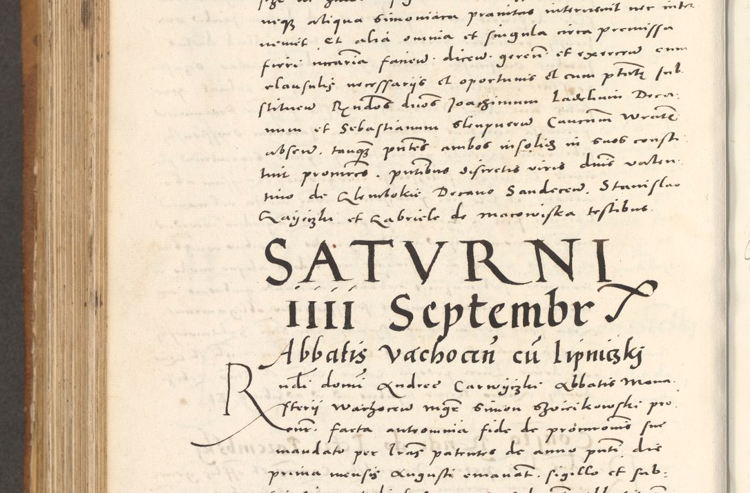 Zdjęcie nr 943 dla obiektu archiwalnego: Acta actorum, sententiarum tam diffinitivarum quam interloquutoriarum, decretorum, obligationum, quietationum et constitutionum procuratorum coram reverendo domino Andrea Przeczlauski scholastico vicarioque in spiritualibus generali Cracoviensi, ad annum Domini millesimum quingentesimum sexagesimum primum, cuius inditio quarta, pontidicatus Pii quarti, annus secundus, poeliciter sequuntur