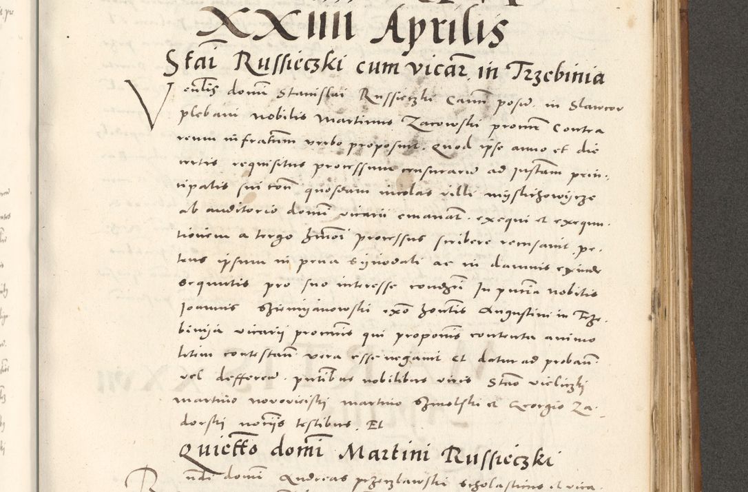 Zdjęcie nr 876 dla obiektu archiwalnego: Acta actorum, sententiarum tam diffinitivarum quam interloquutoriarum, decretorum, obligationum, quietationum et constitutionum procuratorum coram reverendo domino Andrea Przeczlauski scholastico vicarioque in spiritualibus generali Cracoviensi, ad annum Domini millesimum quingentesimum sexagesimum primum, cuius inditio quarta, pontidicatus Pii quarti, annus secundus, poeliciter sequuntur