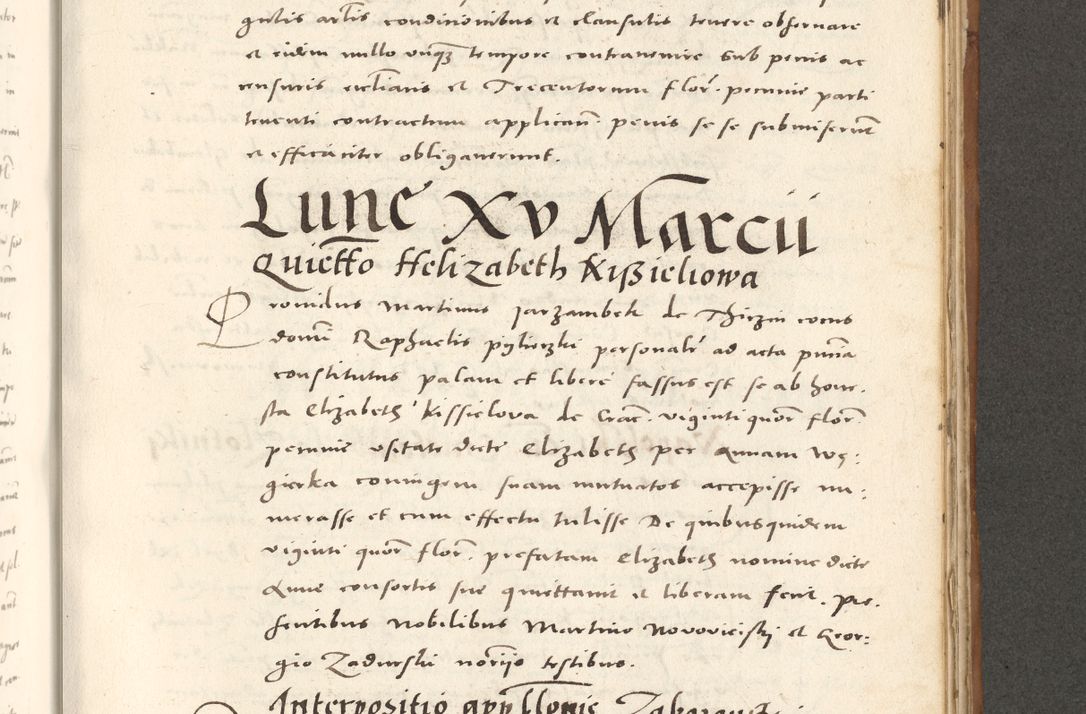 Zdjęcie nr 848 dla obiektu archiwalnego: Acta actorum, sententiarum tam diffinitivarum quam interloquutoriarum, decretorum, obligationum, quietationum et constitutionum procuratorum coram reverendo domino Andrea Przeczlauski scholastico vicarioque in spiritualibus generali Cracoviensi, ad annum Domini millesimum quingentesimum sexagesimum primum, cuius inditio quarta, pontidicatus Pii quarti, annus secundus, poeliciter sequuntur