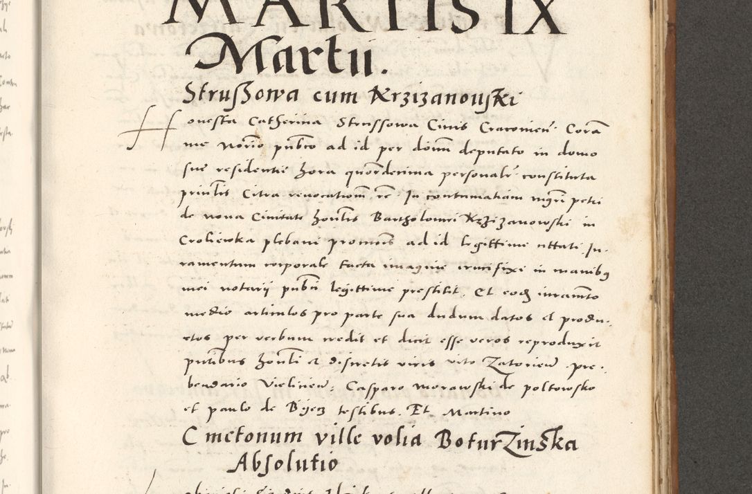 Zdjęcie nr 844 dla obiektu archiwalnego: Acta actorum, sententiarum tam diffinitivarum quam interloquutoriarum, decretorum, obligationum, quietationum et constitutionum procuratorum coram reverendo domino Andrea Przeczlauski scholastico vicarioque in spiritualibus generali Cracoviensi, ad annum Domini millesimum quingentesimum sexagesimum primum, cuius inditio quarta, pontidicatus Pii quarti, annus secundus, poeliciter sequuntur