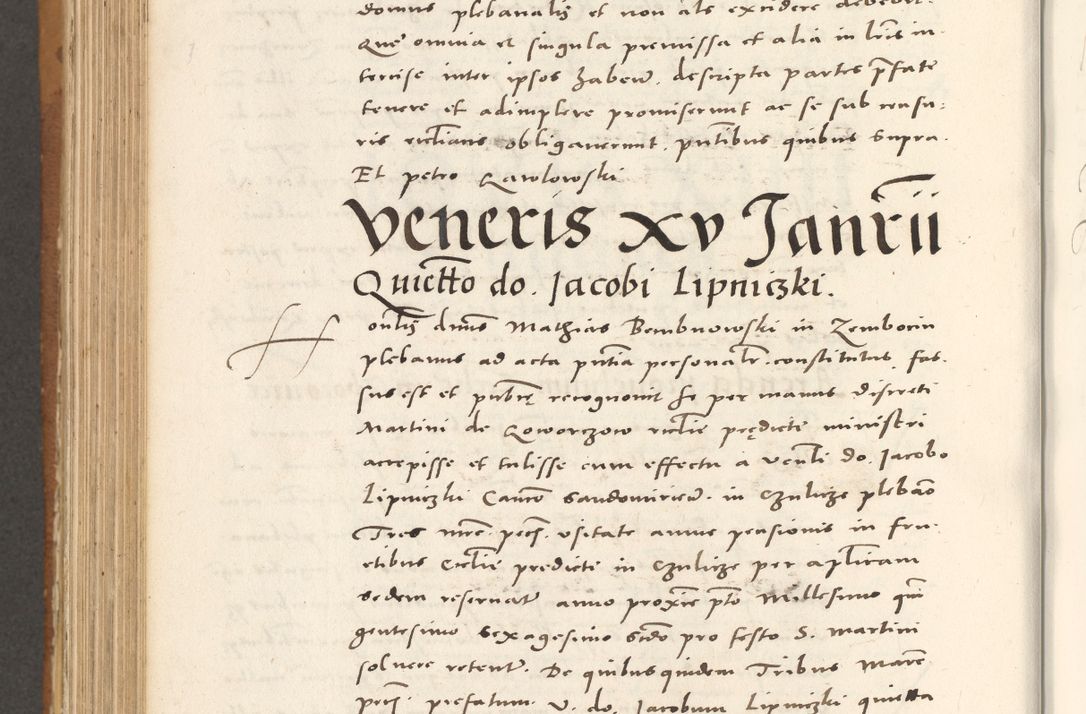 Zdjęcie nr 825 dla obiektu archiwalnego: Acta actorum, sententiarum tam diffinitivarum quam interloquutoriarum, decretorum, obligationum, quietationum et constitutionum procuratorum coram reverendo domino Andrea Przeczlauski scholastico vicarioque in spiritualibus generali Cracoviensi, ad annum Domini millesimum quingentesimum sexagesimum primum, cuius inditio quarta, pontidicatus Pii quarti, annus secundus, poeliciter sequuntur