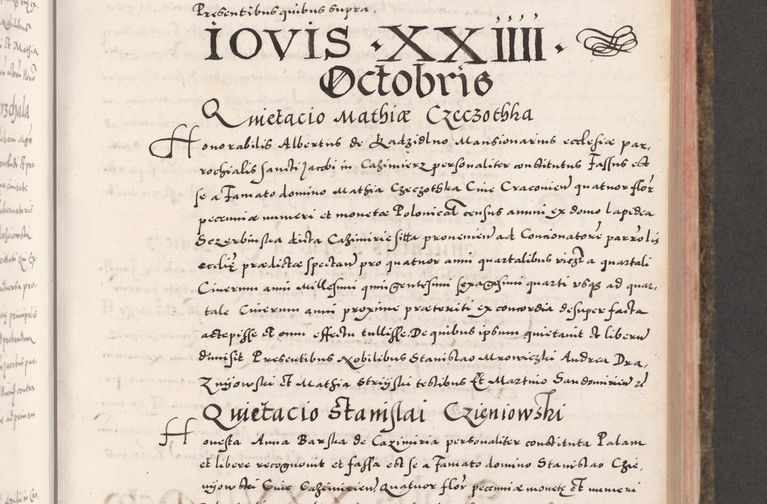 Zdjęcie nr 249 dla obiektu archiwalnego: Acta actorum causarum, sententiarum tam diffinitivarum quam interloquutoriarum, decretorum, obligationum, quietationum, constitutionum procuratorum etc. coram reverendo domino Martino Izdbienski de Russiecz archidiacono Posnaniensi, custode et in spiritualibus vicario generali Cracoviensi, ad annum Domini millesimum quingesimum sexagesimum quintum, cuius indictio octava, pontificatus Pii pape, annus sextus, continuantur