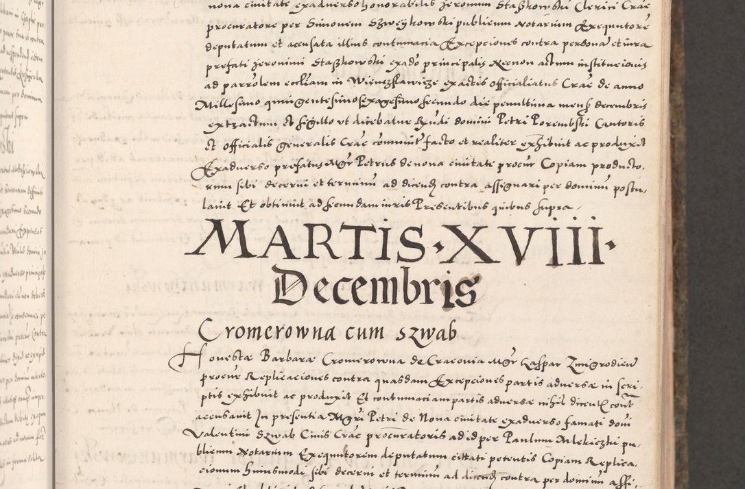 Zdjęcie nr 99 dla obiektu archiwalnego: Acta actorum causarum, sententiarum tam diffinitivarum quam interloquutoriarum, decretorum, obligationum, quietationum, constitutionum procuratorum etc. coram reverendo domino Martino Izdbienski de Russiecz archidiacono Posnaniensi, custode et in spiritualibus vicario generali Cracoviensi, ad annum Domini millesimum quingesimum sexagesimum quintum, cuius indictio octava, pontificatus Pii pape, annus sextus, continuantur