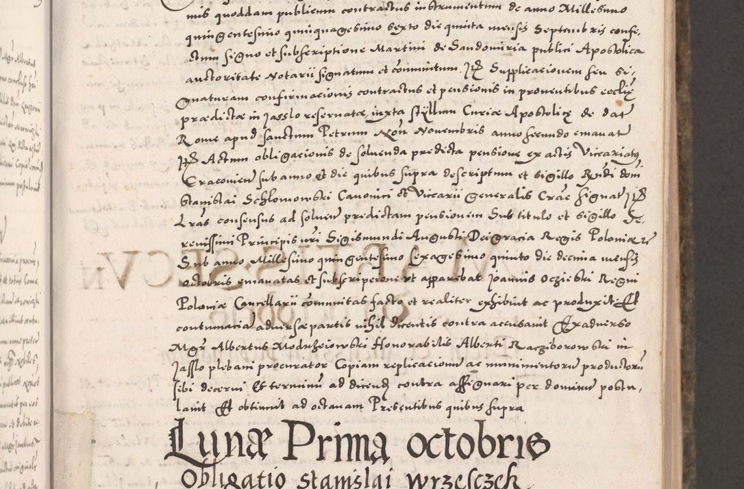 Zdjęcie nr 47 dla obiektu archiwalnego: Acta actorum causarum, sententiarum tam diffinitivarum quam interloquutoriarum, decretorum, obligationum, quietationum, constitutionum procuratorum etc. coram reverendo domino Martino Izdbienski de Russiecz archidiacono Posnaniensi, custode et in spiritualibus vicario generali Cracoviensi, ad annum Domini millesimum quingesimum sexagesimum quintum, cuius indictio octava, pontificatus Pii pape, annus sextus, continuantur