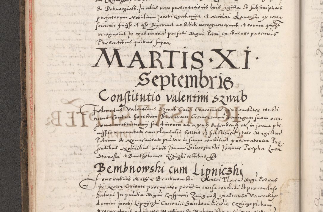 Zdjęcie nr 38 dla obiektu archiwalnego: Acta actorum causarum, sententiarum tam diffinitivarum quam interloquutoriarum, decretorum, obligationum, quietationum, constitutionum procuratorum etc. coram reverendo domino Martino Izdbienski de Russiecz archidiacono Posnaniensi, custode et in spiritualibus vicario generali Cracoviensi, ad annum Domini millesimum quingesimum sexagesimum quintum, cuius indictio octava, pontificatus Pii pape, annus sextus, continuantur