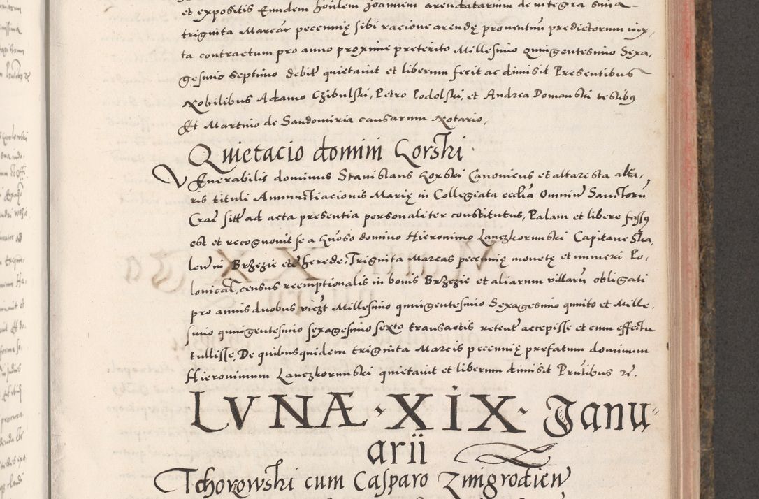 Zdjęcie nr 535 dla obiektu archiwalnego: Acta actorum causarum, sententiarum tam diffinitivarum quam interloquutoriarum, decretorum, obligationum, quietationum, constitutionum procuratorum etc. coram reverendo domino Martino Izdbienski de Russiecz archidiacono Posnaniensi, custode et in spiritualibus vicario generali Cracoviensi, ad annum Domini millesimum quingesimum sexagesimum quintum, cuius indictio octava, pontificatus Pii pape, annus sextus, continuantur