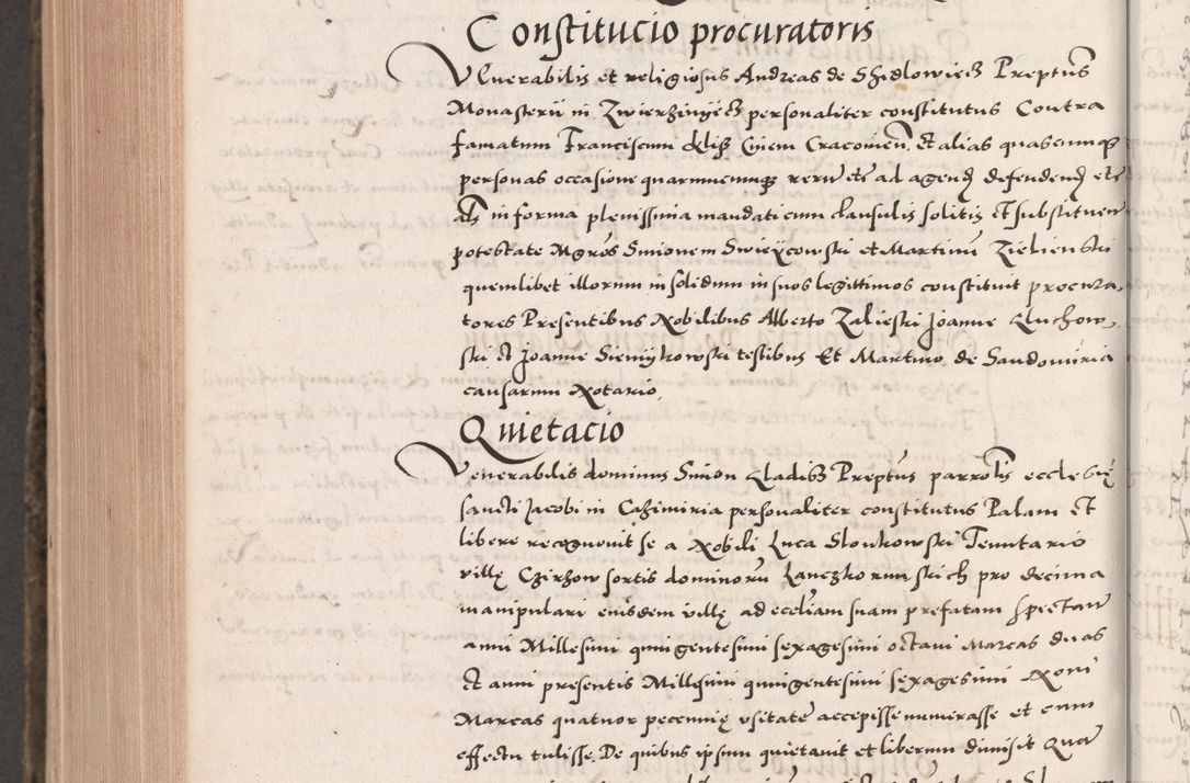 Zdjęcie nr 1098 dla obiektu archiwalnego: Acta actorum causarum, sententiarum tam diffinitivarum quam interloquutoriarum, decretorum, obligationum, quietationum, constitutionum procuratorum etc. coram reverendo domino Martino Izdbienski de Russiecz archidiacono Posnaniensi, custode et in spiritualibus vicario generali Cracoviensi, ad annum Domini millesimum quingesimum sexagesimum quintum, cuius indictio octava, pontificatus Pii pape, annus sextus, continuantur