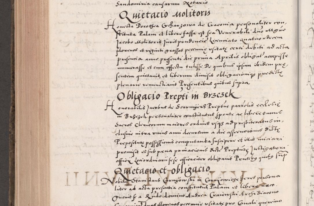 Zdjęcie nr 1072 dla obiektu archiwalnego: Acta actorum causarum, sententiarum tam diffinitivarum quam interloquutoriarum, decretorum, obligationum, quietationum, constitutionum procuratorum etc. coram reverendo domino Martino Izdbienski de Russiecz archidiacono Posnaniensi, custode et in spiritualibus vicario generali Cracoviensi, ad annum Domini millesimum quingesimum sexagesimum quintum, cuius indictio octava, pontificatus Pii pape, annus sextus, continuantur