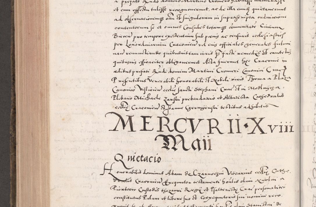 Zdjęcie nr 1054 dla obiektu archiwalnego: Acta actorum causarum, sententiarum tam diffinitivarum quam interloquutoriarum, decretorum, obligationum, quietationum, constitutionum procuratorum etc. coram reverendo domino Martino Izdbienski de Russiecz archidiacono Posnaniensi, custode et in spiritualibus vicario generali Cracoviensi, ad annum Domini millesimum quingesimum sexagesimum quintum, cuius indictio octava, pontificatus Pii pape, annus sextus, continuantur