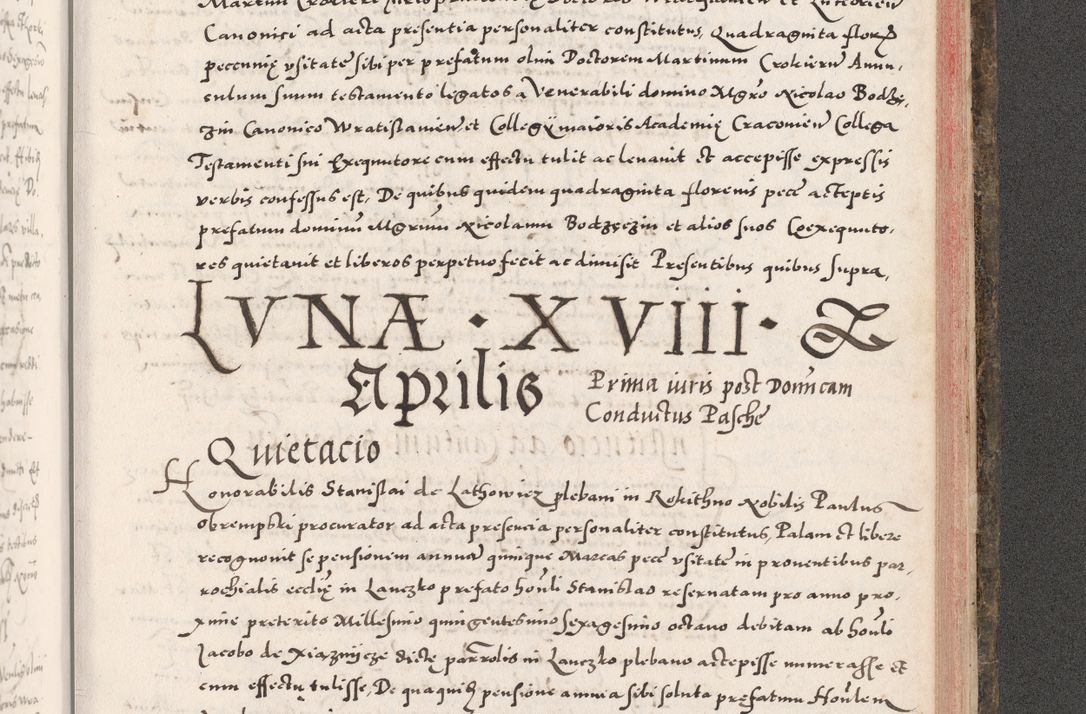 Zdjęcie nr 1025 dla obiektu archiwalnego: Acta actorum causarum, sententiarum tam diffinitivarum quam interloquutoriarum, decretorum, obligationum, quietationum, constitutionum procuratorum etc. coram reverendo domino Martino Izdbienski de Russiecz archidiacono Posnaniensi, custode et in spiritualibus vicario generali Cracoviensi, ad annum Domini millesimum quingesimum sexagesimum quintum, cuius indictio octava, pontificatus Pii pape, annus sextus, continuantur