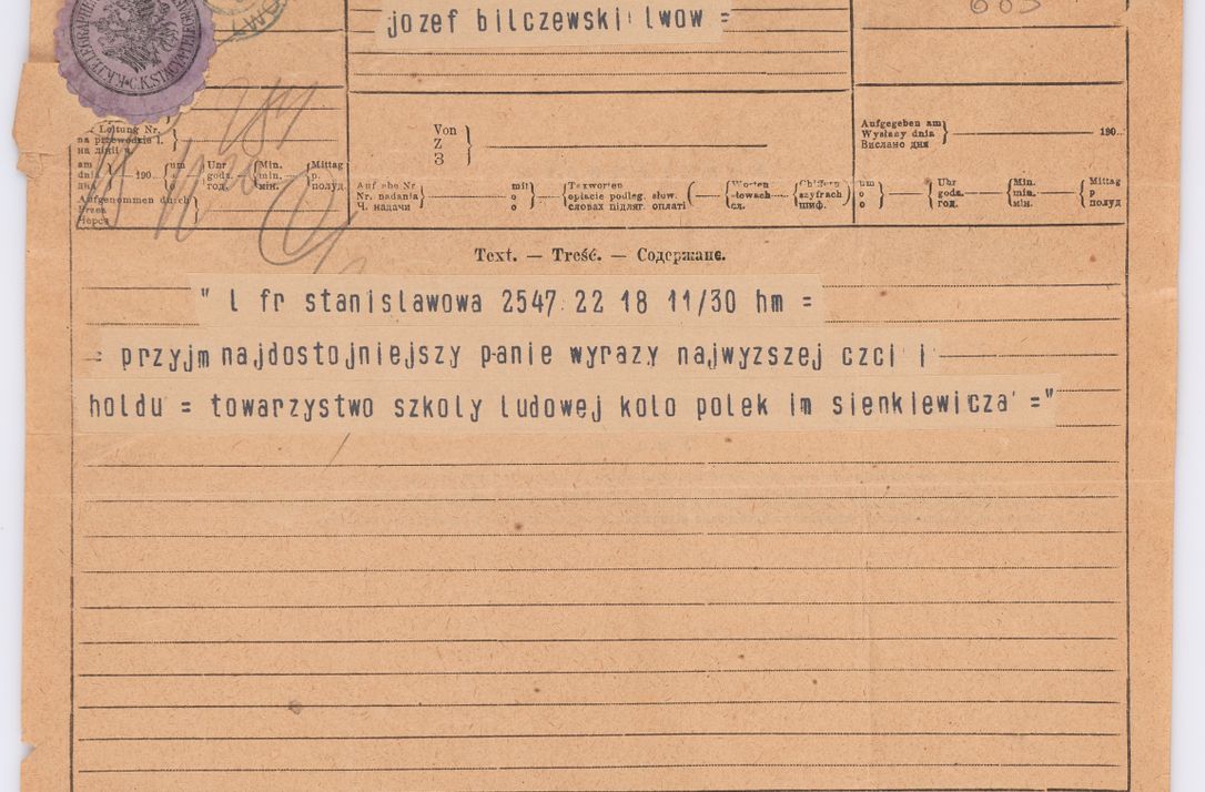 Zdjęcie nr 596 dla obiektu archiwalnego: Listy kierowane do Józefa Bilczewskiego w roku 1906