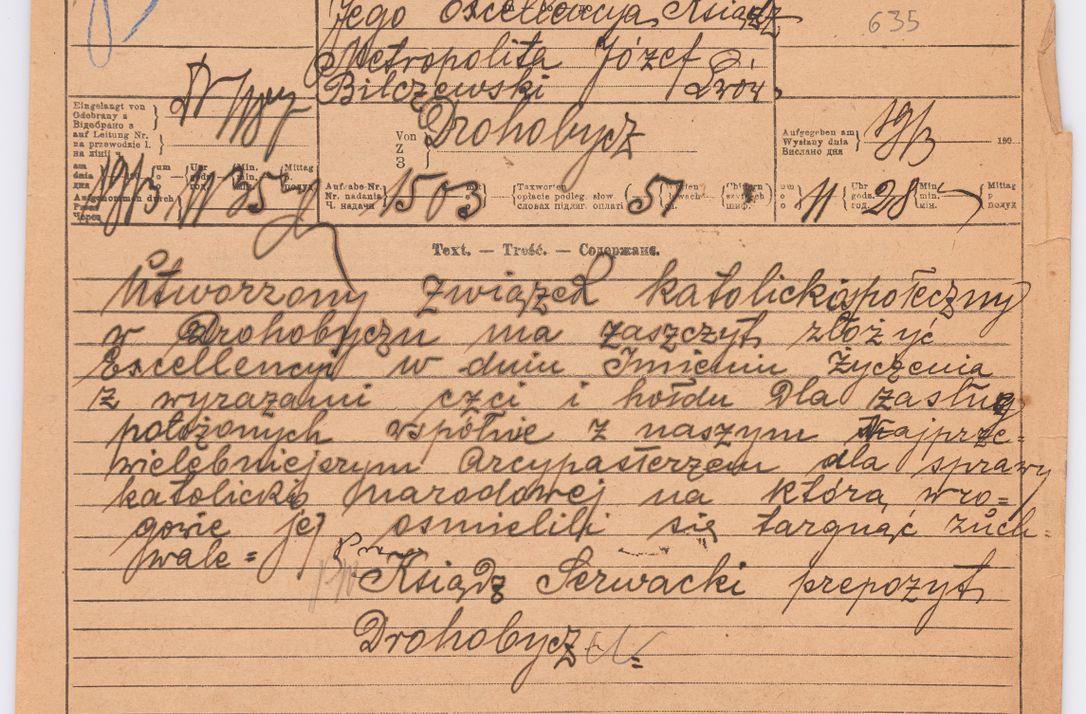 Zdjęcie nr 555 dla obiektu archiwalnego: Listy kierowane do Józefa Bilczewskiego w roku 1906