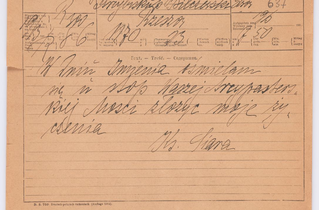 Zdjęcie nr 557 dla obiektu archiwalnego: Listy kierowane do Józefa Bilczewskiego w roku 1906