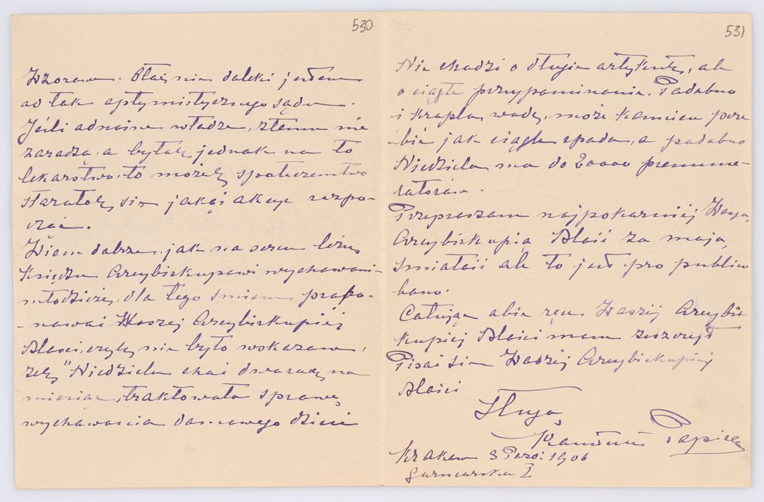 Zdjęcie nr 463 dla obiektu archiwalnego: Listy kierowane do Józefa Bilczewskiego w roku 1906