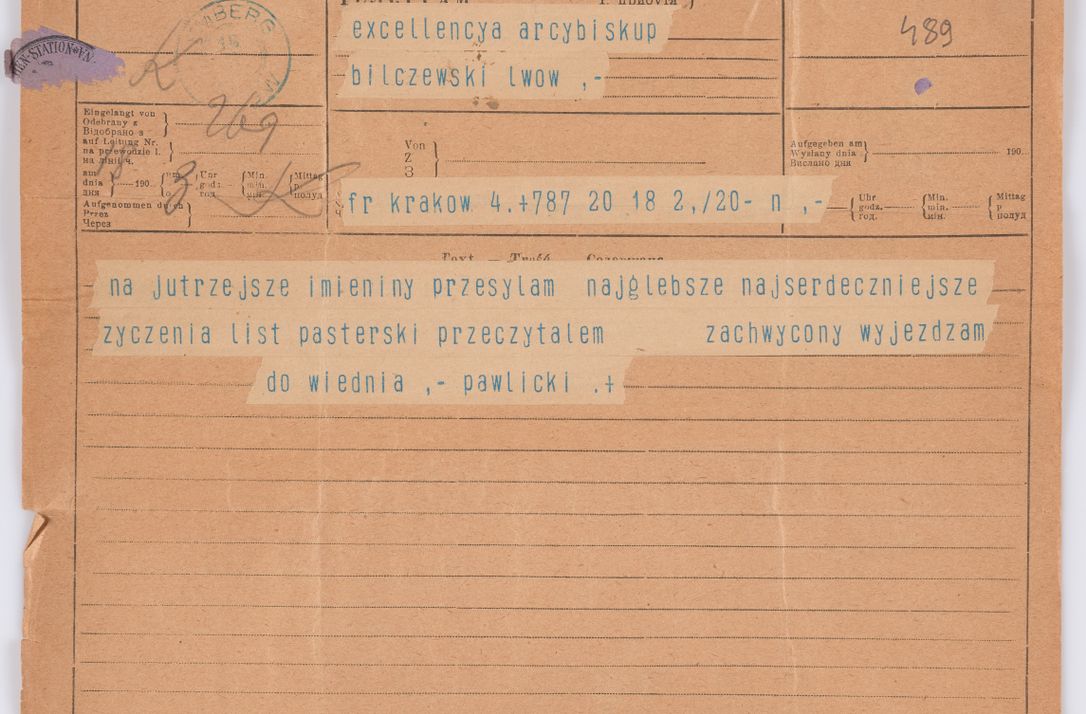 Zdjęcie nr 431 dla obiektu archiwalnego: Listy kierowane do Józefa Bilczewskiego w roku 1906