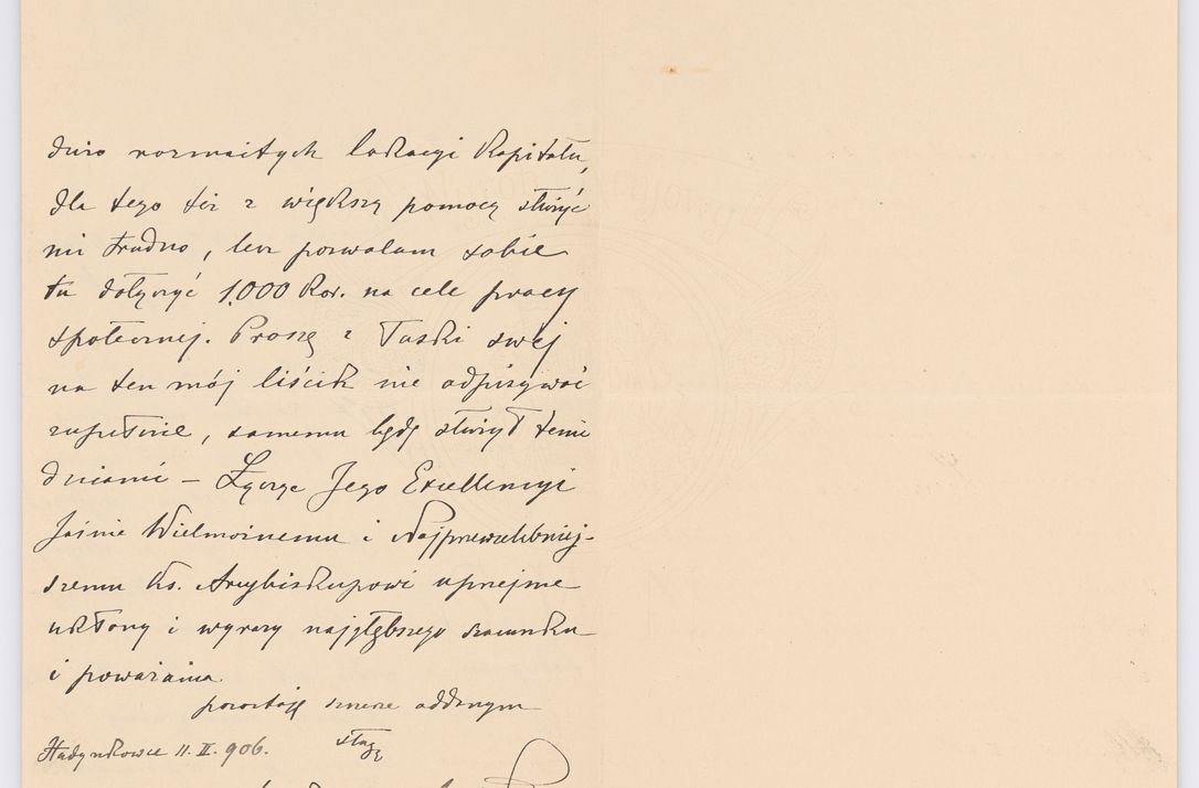 Zdjęcie nr 740 dla obiektu archiwalnego: Listy kierowane do Józefa Bilczewskiego w roku 1906