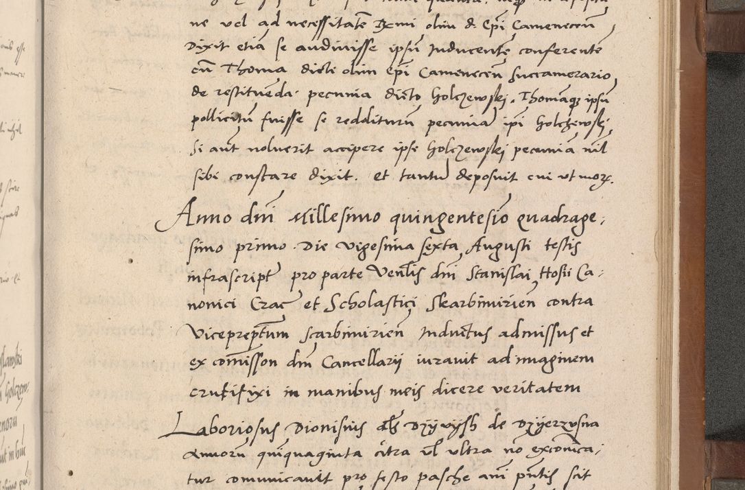 Zdjęcie nr 290 dla obiektu archiwalnego: Acta attestationum seu depositionum testium coram R. D. Petro de Gamratis, episcopo Cracoviensi, V. D. Bartholomaeo Gantkowski, Posnaniensi et Suae Paternitatis Rev. cancellario ac Sigismundo de Stazicza, decretorum doctore, auditore causarum curiae episcopalis praesidentibus ad a. D. 1540 et 1541, per me Bartholomaeum Ravensem, utraquw auctoriate notarium publicum et coram Sua Paternitatr Rev. causarum scriba feliciter inchoatum.