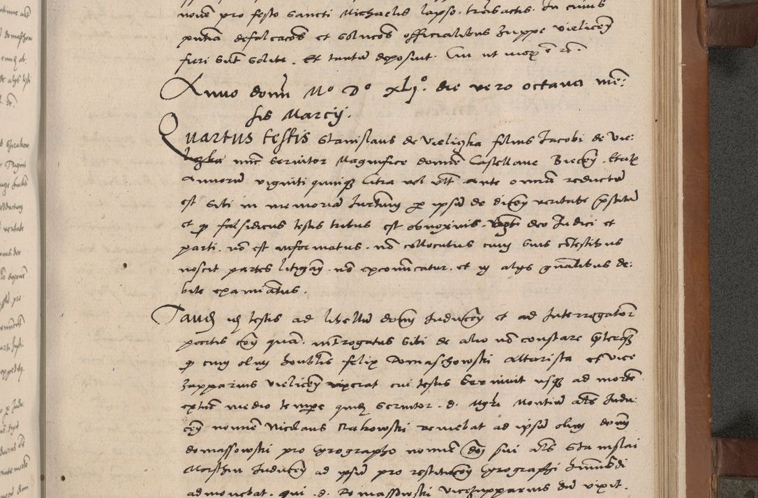 Zdjęcie nr 206 dla obiektu archiwalnego: Acta attestationum seu depositionum testium coram R. D. Petro de Gamratis, episcopo Cracoviensi, V. D. Bartholomaeo Gantkowski, Posnaniensi et Suae Paternitatis Rev. cancellario ac Sigismundo de Stazicza, decretorum doctore, auditore causarum curiae episcopalis praesidentibus ad a. D. 1540 et 1541, per me Bartholomaeum Ravensem, utraquw auctoriate notarium publicum et coram Sua Paternitatr Rev. causarum scriba feliciter inchoatum.