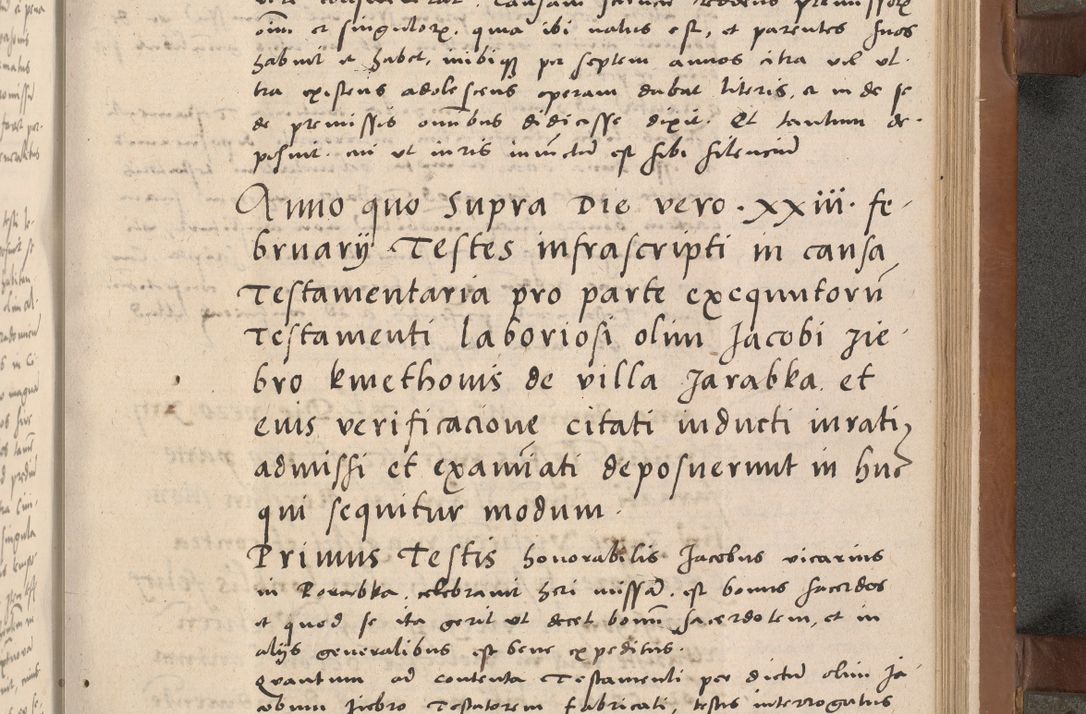 Zdjęcie nr 202 dla obiektu archiwalnego: Acta attestationum seu depositionum testium coram R. D. Petro de Gamratis, episcopo Cracoviensi, V. D. Bartholomaeo Gantkowski, Posnaniensi et Suae Paternitatis Rev. cancellario ac Sigismundo de Stazicza, decretorum doctore, auditore causarum curiae episcopalis praesidentibus ad a. D. 1540 et 1541, per me Bartholomaeum Ravensem, utraquw auctoriate notarium publicum et coram Sua Paternitatr Rev. causarum scriba feliciter inchoatum.
