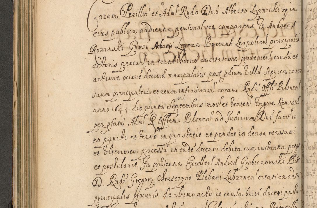 Zdjęcie nr 263 dla obiektu archiwalnego: Volumen II actorum episcopalium R. D. Petri Gembicki, episcopi Cracoviensis, locum tenente in dioecesi R. D. Alberto Lipnicki, canonico Cracoviensi post discessum R. D. Episcopi in Italiam et usque ad redditum eiusdem in Poloniam, videlicet a die 16 Novembris 1644 et per a. D. 1645 inchoative ad Septembrem. Horum videatur index ad finem huius voluminis