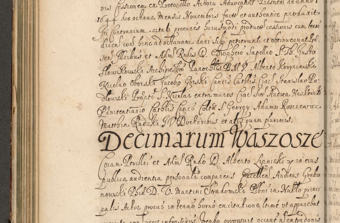 Zdjęcie nr 219 dla obiektu archiwalnego: Volumen II actorum episcopalium R. D. Petri Gembicki, episcopi Cracoviensis, locum tenente in dioecesi R. D. Alberto Lipnicki, canonico Cracoviensi post discessum R. D. Episcopi in Italiam et usque ad redditum eiusdem in Poloniam, videlicet a die 16 Novembris 1644 et per a. D. 1645 inchoative ad Septembrem. Horum videatur index ad finem huius voluminis