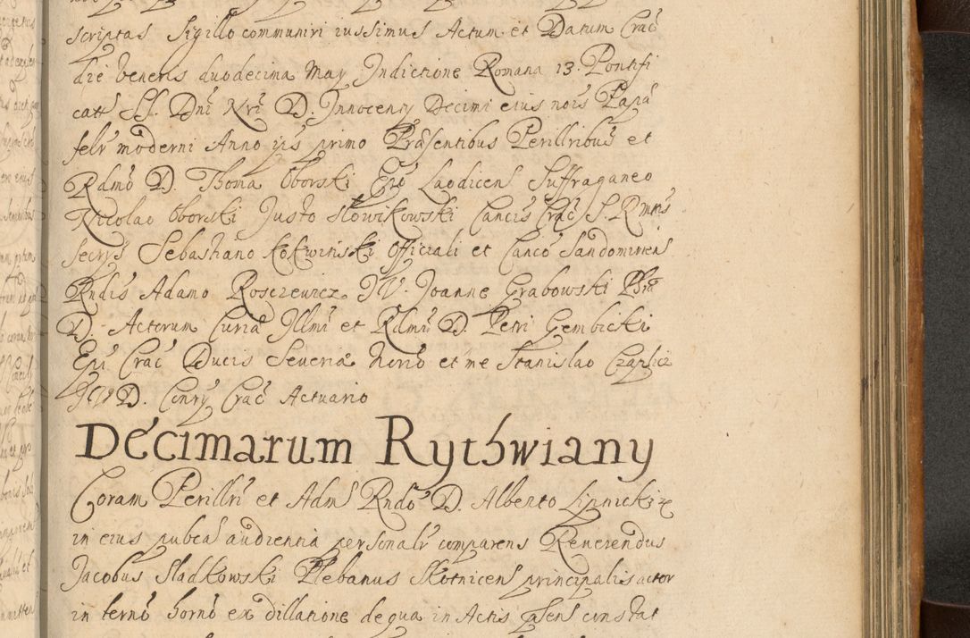 Zdjęcie nr 698 dla obiektu archiwalnego: Volumen II actorum episcopalium R. D. Petri Gembicki, episcopi Cracoviensis, locum tenente in dioecesi R. D. Alberto Lipnicki, canonico Cracoviensi post discessum R. D. Episcopi in Italiam et usque ad redditum eiusdem in Poloniam, videlicet a die 16 Novembris 1644 et per a. D. 1645 inchoative ad Septembrem. Horum videatur index ad finem huius voluminis
