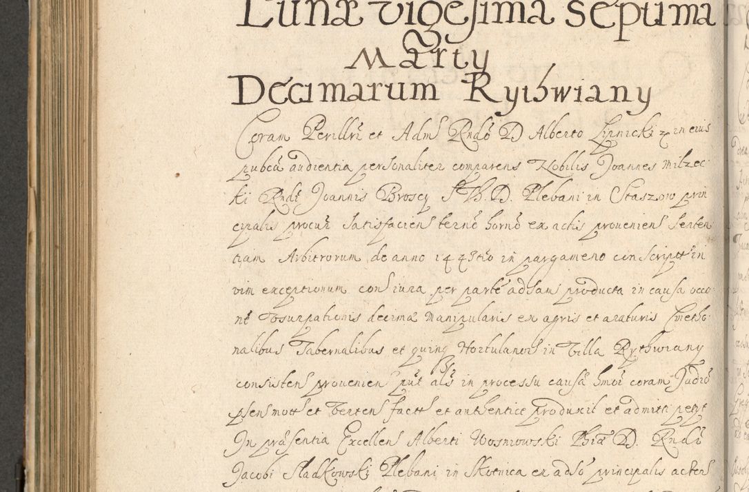 Zdjęcie nr 585 dla obiektu archiwalnego: Volumen II actorum episcopalium R. D. Petri Gembicki, episcopi Cracoviensis, locum tenente in dioecesi R. D. Alberto Lipnicki, canonico Cracoviensi post discessum R. D. Episcopi in Italiam et usque ad redditum eiusdem in Poloniam, videlicet a die 16 Novembris 1644 et per a. D. 1645 inchoative ad Septembrem. Horum videatur index ad finem huius voluminis