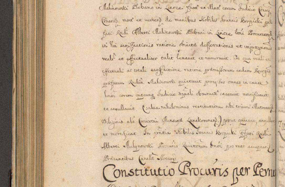 Zdjęcie nr 889 dla obiektu archiwalnego: Volumen II actorum episcopalium R. D. Petri Gembicki, episcopi Cracoviensis, locum tenente in dioecesi R. D. Alberto Lipnicki, canonico Cracoviensi post discessum R. D. Episcopi in Italiam et usque ad redditum eiusdem in Poloniam, videlicet a die 16 Novembris 1644 et per a. D. 1645 inchoative ad Septembrem. Horum videatur index ad finem huius voluminis