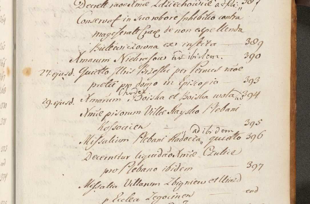 Zdjęcie nr 1114 dla obiektu archiwalnego: Volumen II actorum episcopalium R. D. Petri Gembicki, episcopi Cracoviensis, locum tenente in dioecesi R. D. Alberto Lipnicki, canonico Cracoviensi post discessum R. D. Episcopi in Italiam et usque ad redditum eiusdem in Poloniam, videlicet a die 16 Novembris 1644 et per a. D. 1645 inchoative ad Septembrem. Horum videatur index ad finem huius voluminis
