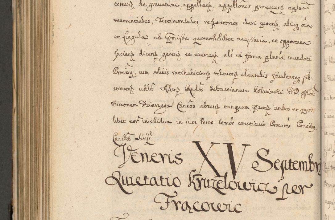 Zdjęcie nr 1087 dla obiektu archiwalnego: Volumen II actorum episcopalium R. D. Petri Gembicki, episcopi Cracoviensis, locum tenente in dioecesi R. D. Alberto Lipnicki, canonico Cracoviensi post discessum R. D. Episcopi in Italiam et usque ad redditum eiusdem in Poloniam, videlicet a die 16 Novembris 1644 et per a. D. 1645 inchoative ad Septembrem. Horum videatur index ad finem huius voluminis