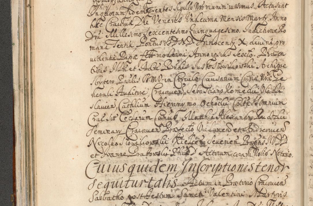 Zdjęcie nr 100 dla obiektu archiwalnego: Acta actorum, decretorum, sententiarum, erectionum, confirmationum, institutionum, resignationum, constitutionum, provisionum, quietationum, submissionum, protestationum, substitutionum R. D. Petri Gembicki, episcopi Cracoviensis, ducis Severiae in a. D. 1650 et 1651 acticatorum. Volumen V
