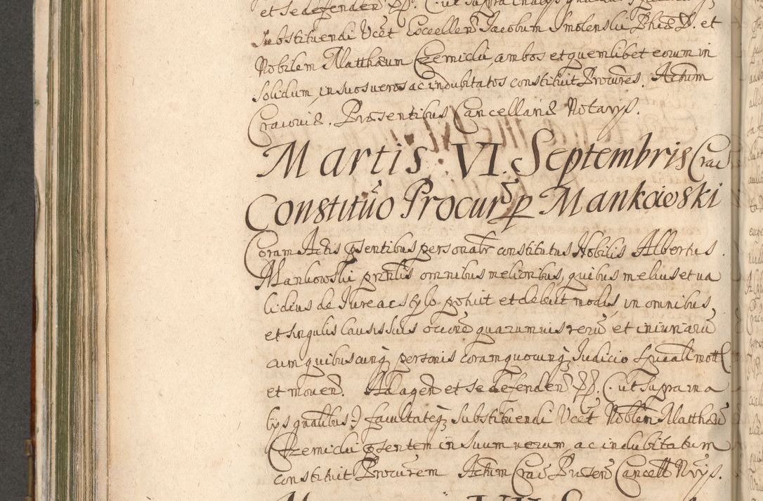 Zdjęcie nr 586 dla obiektu archiwalnego: Acta actorum, decretorum, sententiarum, erectionum, confirmationum, institutionum, resignationum, constitutionum, provisionum, quietationum, submissionum, protestationum, substitutionum R. D. Petri Gembicki, episcopi Cracoviensis, ducis Severiae in a. D. 1650 et 1651 acticatorum. Volumen V
