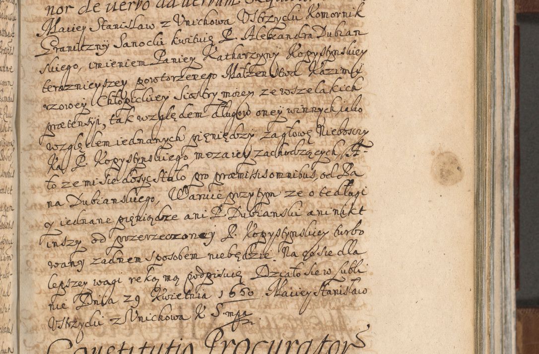 Zdjęcie nr 711 dla obiektu archiwalnego: Acta actorum, decretorum, sententiarum, erectionum, confirmationum, institutionum, resignationum, constitutionum, provisionum, quietationum, submissionum, protestationum, substitutionum R. D. Petri Gembicki, episcopi Cracoviensis, ducis Severiae in a. D. 1650 et 1651 acticatorum. Volumen V