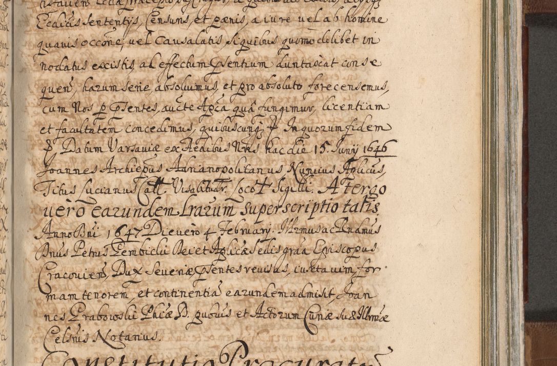 Zdjęcie nr 1198 dla obiektu archiwalnego: Acta actorum, decretorum, sententiarum, erectionum, confirmationum, institutionum, resignationum, constitutionum, provisionum, quietationum, submissionum, protestationum, substitutionum R. D. Petri Gembicki, episcopi Cracoviensis, ducis Severiae in a. D. 1650 et 1651 acticatorum. Volumen V