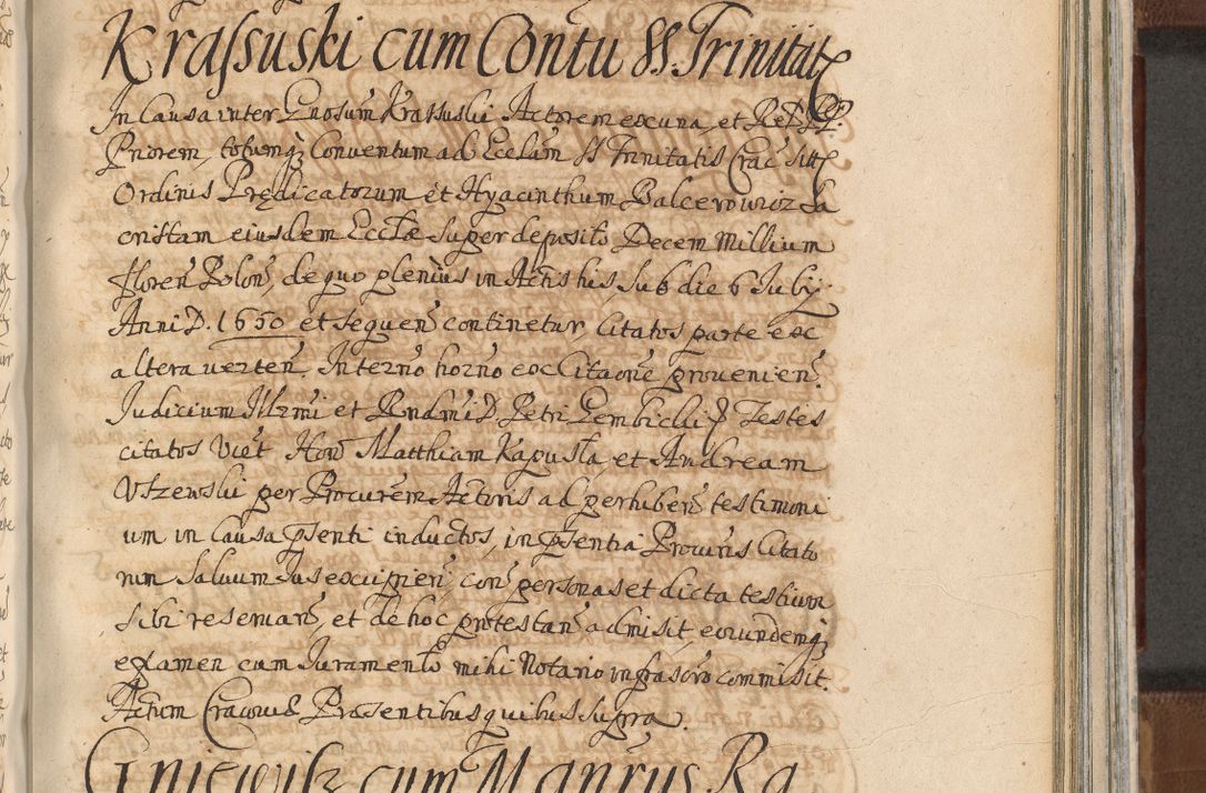 Zdjęcie nr 1102 dla obiektu archiwalnego: Acta actorum, decretorum, sententiarum, erectionum, confirmationum, institutionum, resignationum, constitutionum, provisionum, quietationum, submissionum, protestationum, substitutionum R. D. Petri Gembicki, episcopi Cracoviensis, ducis Severiae in a. D. 1650 et 1651 acticatorum. Volumen V