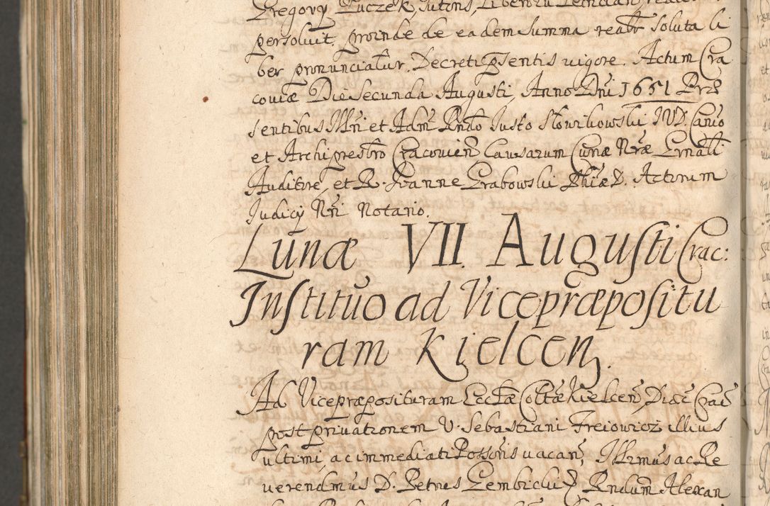 Zdjęcie nr 1374 dla obiektu archiwalnego: Acta actorum, decretorum, sententiarum, erectionum, confirmationum, institutionum, resignationum, constitutionum, provisionum, quietationum, submissionum, protestationum, substitutionum R. D. Petri Gembicki, episcopi Cracoviensis, ducis Severiae in a. D. 1650 et 1651 acticatorum. Volumen V