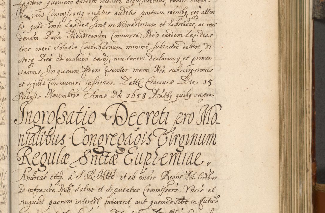 Zdjęcie nr 122 dla obiektu archiwalnego: Acta actorum, decretorum, sententiarum, erectionum, fundationum, confirmationum, instiutionum, resignationum, constitutionum, provisionum, submissionum, quietationum, substitutionum, ordinationum, ingrossationum, prostestationum R. D. Andreae Trzebicki, episcopi Cracoviensis, ducis Severiae in a. D. 1658 et  1659 acticatorum. Volumen I 