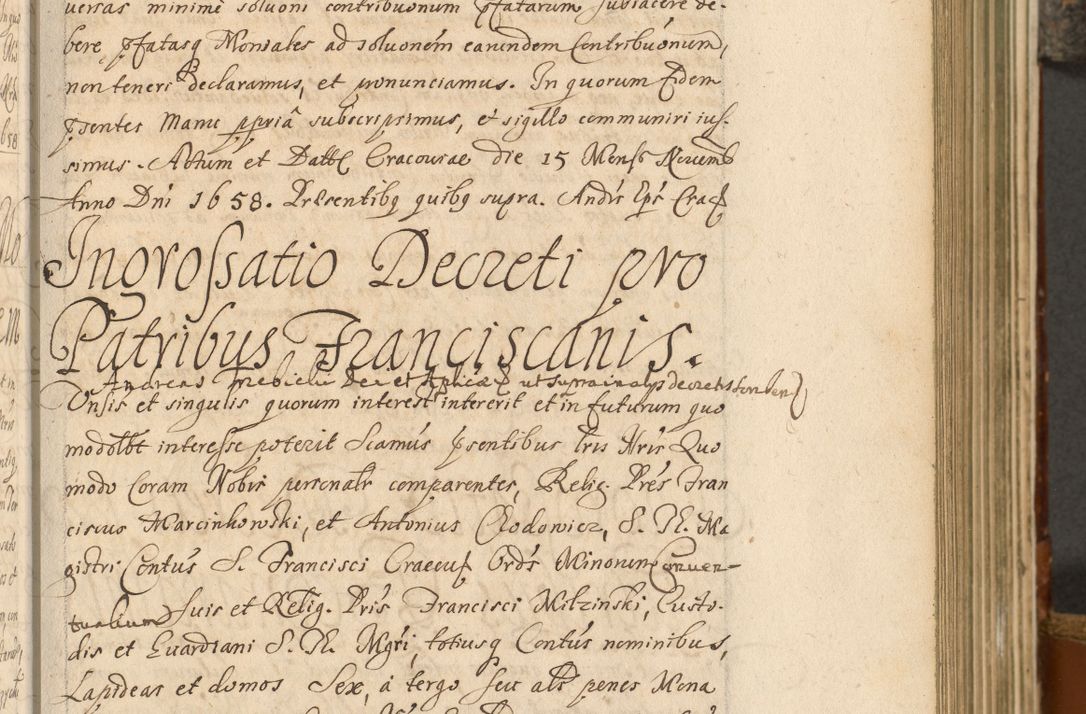 Zdjęcie nr 120 dla obiektu archiwalnego: Acta actorum, decretorum, sententiarum, erectionum, fundationum, confirmationum, instiutionum, resignationum, constitutionum, provisionum, submissionum, quietationum, substitutionum, ordinationum, ingrossationum, prostestationum R. D. Andreae Trzebicki, episcopi Cracoviensis, ducis Severiae in a. D. 1658 et  1659 acticatorum. Volumen I 
