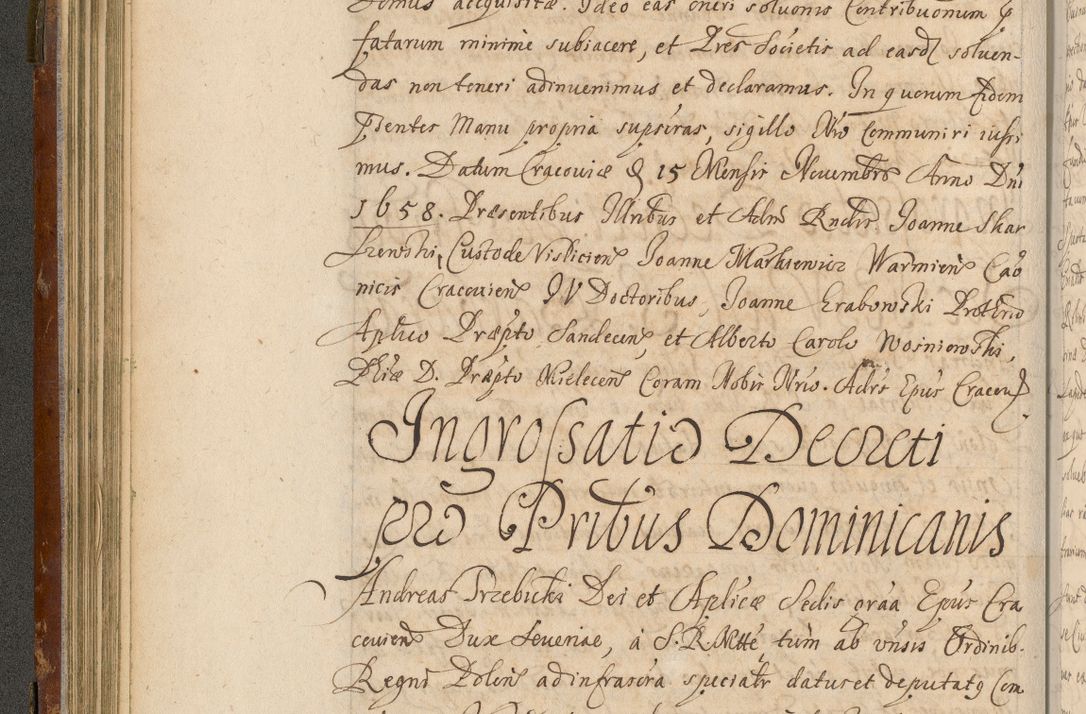 Zdjęcie nr 115 dla obiektu archiwalnego: Acta actorum, decretorum, sententiarum, erectionum, fundationum, confirmationum, instiutionum, resignationum, constitutionum, provisionum, submissionum, quietationum, substitutionum, ordinationum, ingrossationum, prostestationum R. D. Andreae Trzebicki, episcopi Cracoviensis, ducis Severiae in a. D. 1658 et  1659 acticatorum. Volumen I 