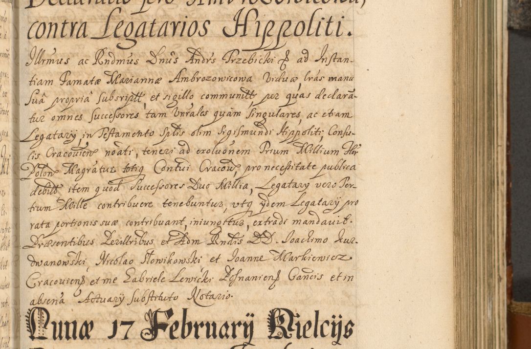 Zdjęcie nr 366 dla obiektu archiwalnego: Acta actorum, decretorum, sententiarum, erectionum, fundationum, confirmationum, instiutionum, resignationum, constitutionum, provisionum, submissionum, quietationum, substitutionum, ordinationum, ingrossationum, prostestationum R. D. Andreae Trzebicki, episcopi Cracoviensis, ducis Severiae in a. D. 1658 et  1659 acticatorum. Volumen I 