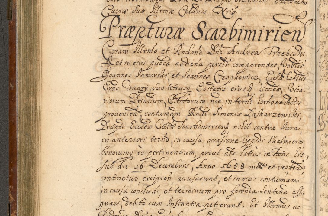 Zdjęcie nr 235 dla obiektu archiwalnego: Acta actorum, decretorum, sententiarum, erectionum, fundationum, confirmationum, instiutionum, resignationum, constitutionum, provisionum, submissionum, quietationum, substitutionum, ordinationum, ingrossationum, prostestationum R. D. Andreae Trzebicki, episcopi Cracoviensis, ducis Severiae in a. D. 1658 et  1659 acticatorum. Volumen I 