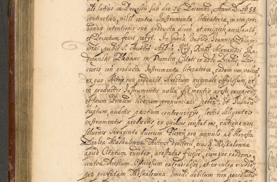 Zdjęcie nr 217 dla obiektu archiwalnego: Acta actorum, decretorum, sententiarum, erectionum, fundationum, confirmationum, instiutionum, resignationum, constitutionum, provisionum, submissionum, quietationum, substitutionum, ordinationum, ingrossationum, prostestationum R. D. Andreae Trzebicki, episcopi Cracoviensis, ducis Severiae in a. D. 1658 et  1659 acticatorum. Volumen I 