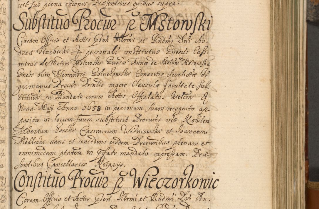 Zdjęcie nr 218 dla obiektu archiwalnego: Acta actorum, decretorum, sententiarum, erectionum, fundationum, confirmationum, instiutionum, resignationum, constitutionum, provisionum, submissionum, quietationum, substitutionum, ordinationum, ingrossationum, prostestationum R. D. Andreae Trzebicki, episcopi Cracoviensis, ducis Severiae in a. D. 1658 et  1659 acticatorum. Volumen I 