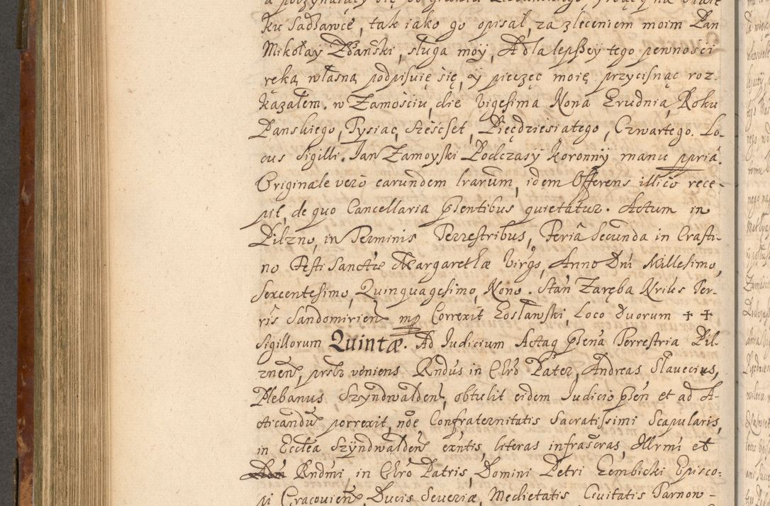 Zdjęcie nr 595 dla obiektu archiwalnego: Acta actorum, decretorum, sententiarum, erectionum, fundationum, confirmationum, instiutionum, resignationum, constitutionum, provisionum, submissionum, quietationum, substitutionum, ordinationum, ingrossationum, prostestationum R. D. Andreae Trzebicki, episcopi Cracoviensis, ducis Severiae in a. D. 1658 et  1659 acticatorum. Volumen I 
