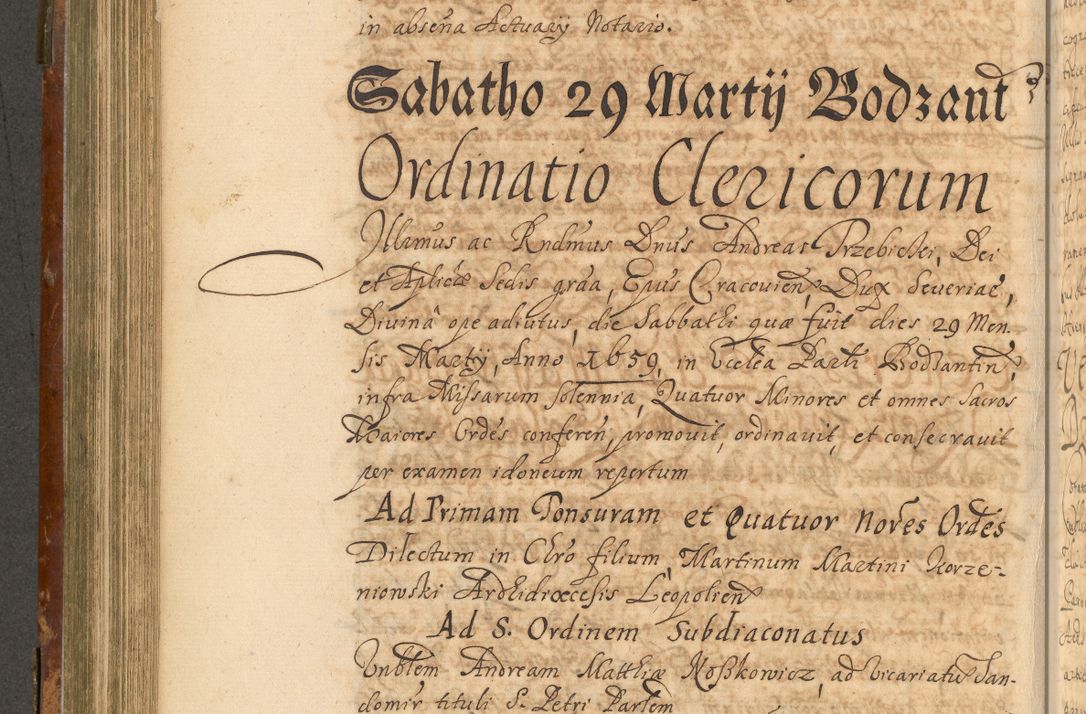 Zdjęcie nr 435 dla obiektu archiwalnego: Acta actorum, decretorum, sententiarum, erectionum, fundationum, confirmationum, instiutionum, resignationum, constitutionum, provisionum, submissionum, quietationum, substitutionum, ordinationum, ingrossationum, prostestationum R. D. Andreae Trzebicki, episcopi Cracoviensis, ducis Severiae in a. D. 1658 et  1659 acticatorum. Volumen I 