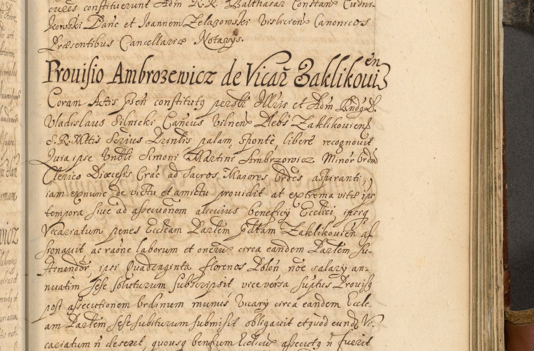 Zdjęcie nr 716 dla obiektu archiwalnego: Acta actorum, decretorum, sententiarum, erectionum, fundationum, confirmationum, instiutionum, resignationum, constitutionum, provisionum, submissionum, quietationum, substitutionum, ordinationum, ingrossationum, prostestationum R. D. Andreae Trzebicki, episcopi Cracoviensis, ducis Severiae in a. D. 1658 et  1659 acticatorum. Volumen I 