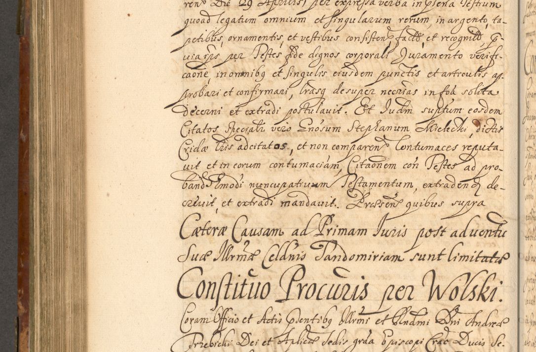 Zdjęcie nr 703 dla obiektu archiwalnego: Acta actorum, decretorum, sententiarum, erectionum, fundationum, confirmationum, instiutionum, resignationum, constitutionum, provisionum, submissionum, quietationum, substitutionum, ordinationum, ingrossationum, prostestationum R. D. Andreae Trzebicki, episcopi Cracoviensis, ducis Severiae in a. D. 1658 et  1659 acticatorum. Volumen I 