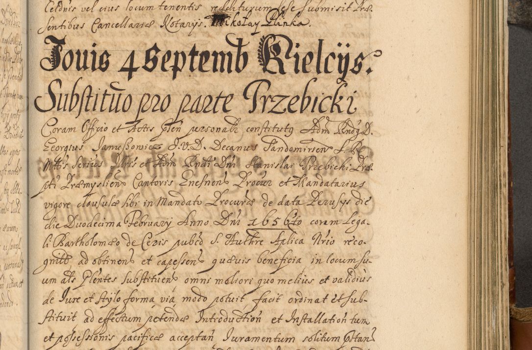 Zdjęcie nr 682 dla obiektu archiwalnego: Acta actorum, decretorum, sententiarum, erectionum, fundationum, confirmationum, instiutionum, resignationum, constitutionum, provisionum, submissionum, quietationum, substitutionum, ordinationum, ingrossationum, prostestationum R. D. Andreae Trzebicki, episcopi Cracoviensis, ducis Severiae in a. D. 1658 et  1659 acticatorum. Volumen I 
